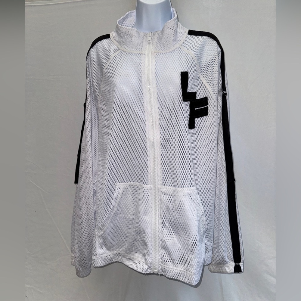 LF White Mesh Zip Up Jacket with Black Accents